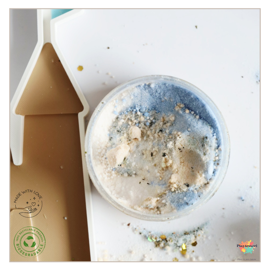 Sensorische Speelset Zee – Erupting Botanicals Sea Foam, Zandkasteel Tray & Mini Schelp