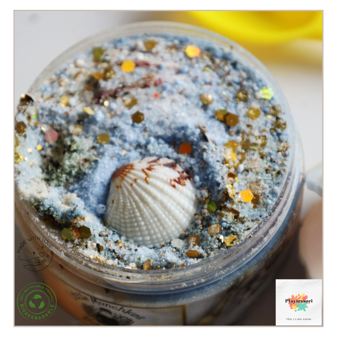Sensorische Speelset Zee – Erupting Botanicals Sea Foam, Zandkasteel Tray & Mini Schelp
