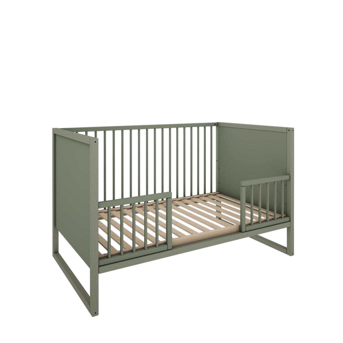 Verbouwd kinderbed Tweens 70x140 cm in eucaliptus met lage zijkanten – peuterbedfunctie