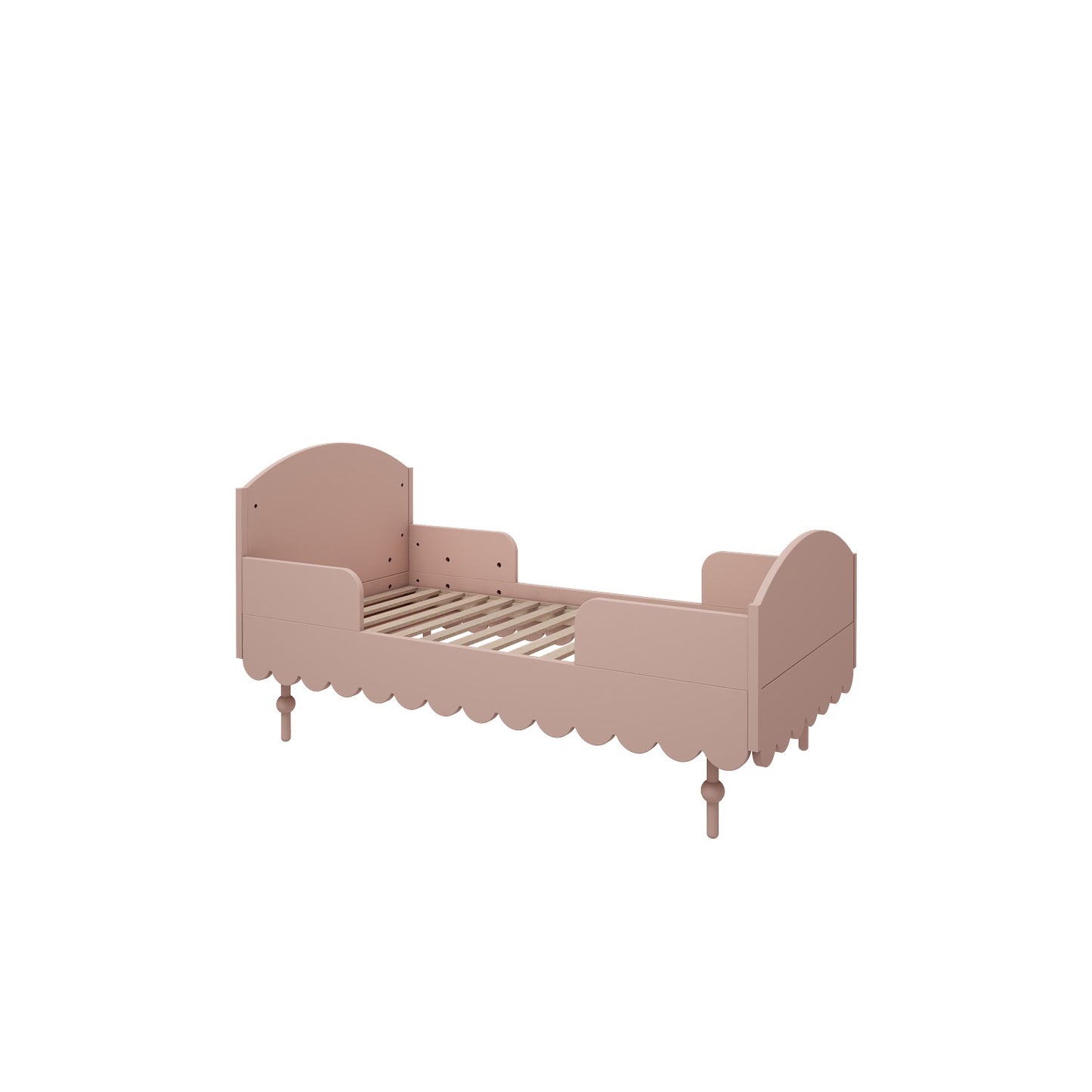 Luxe babybed in zachte roze kleur met afgeronde randen