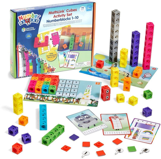 Complete Numberblocks MathLink Cubes Activity Set 1-10 voor vroege rekenvaardigheden, inclusief kleurrijke telblokken en activiteitenkaarten. Ideaal voor thuis of in de klas.