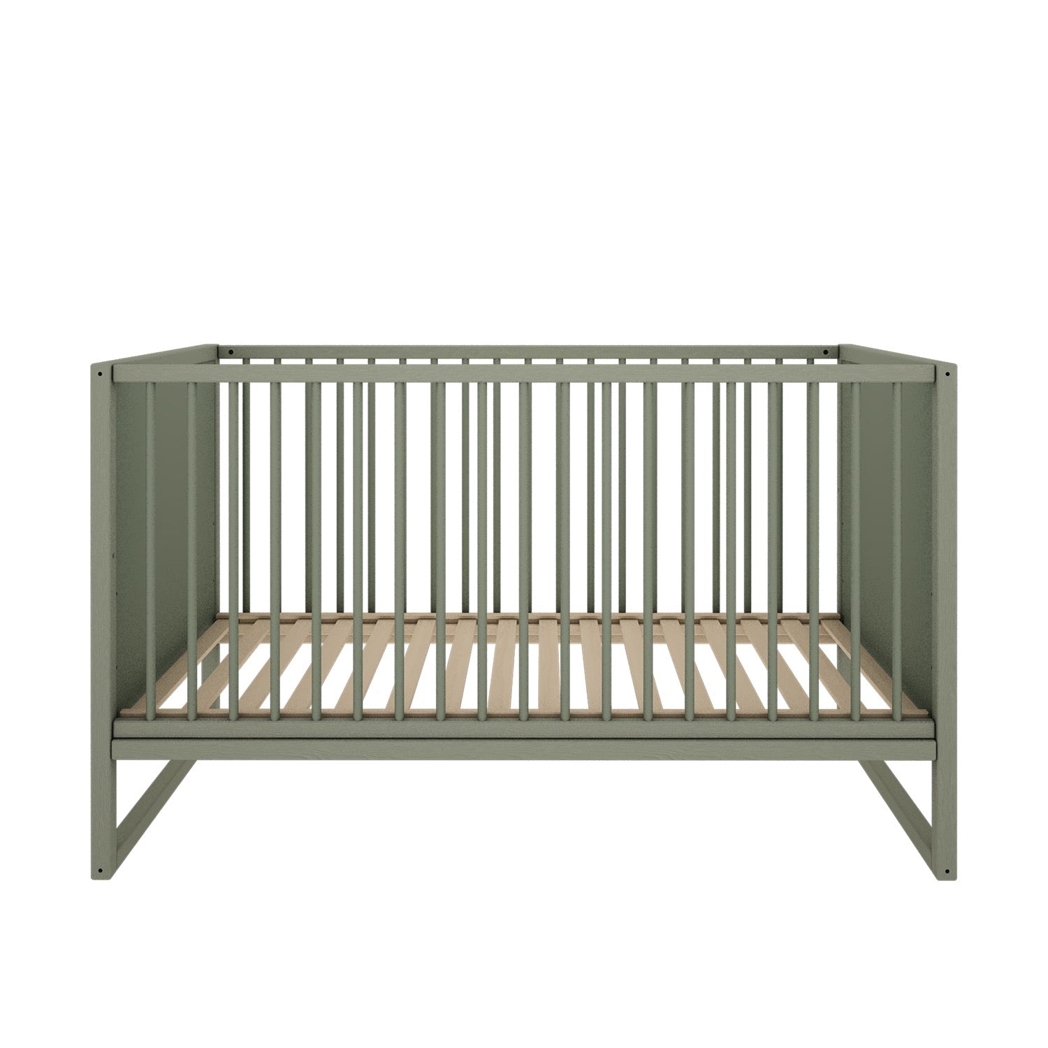 Houten babybed Tweens 70x140 cm in eucalyptus kleur met spijlen en afgeronde randen
