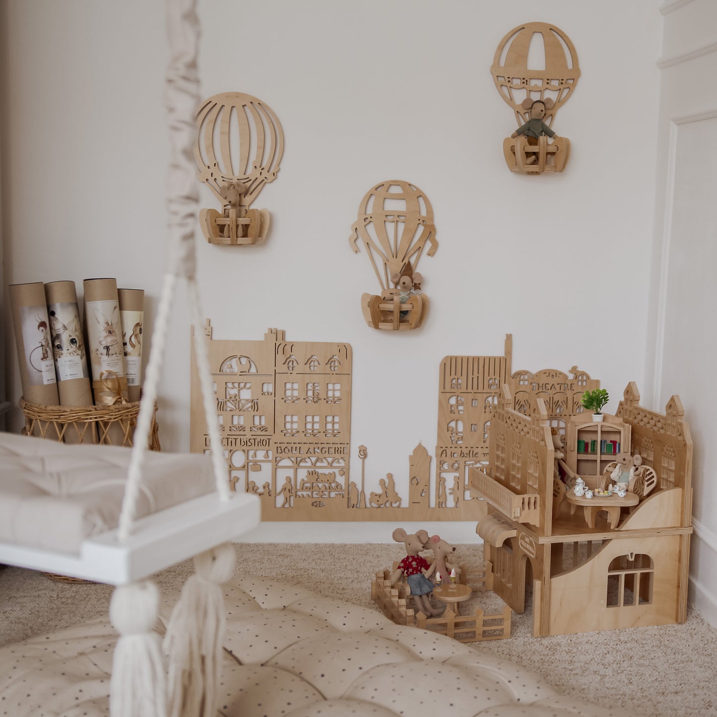 Houten luchtballon muurdecoratie kinderkamer Trele Morele Design